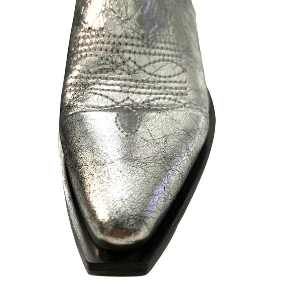 Free People Silver Way Out West Distressed Metallic Western Cowboy Boots 8.5 - Picture 4 of 10